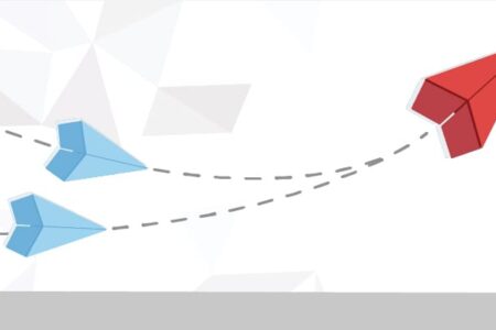 origami red plane flying up