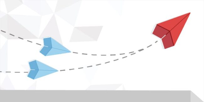 origami red plane flying up